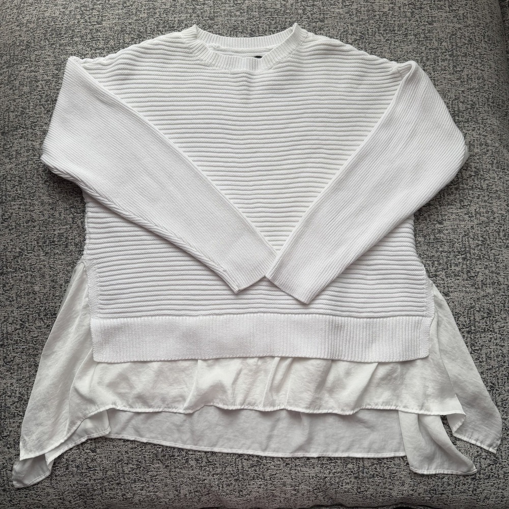 Simply Vera XXL Heavy Knit‎ Ribbed White Hi Lo Sweater Coastal Grandma Preppy